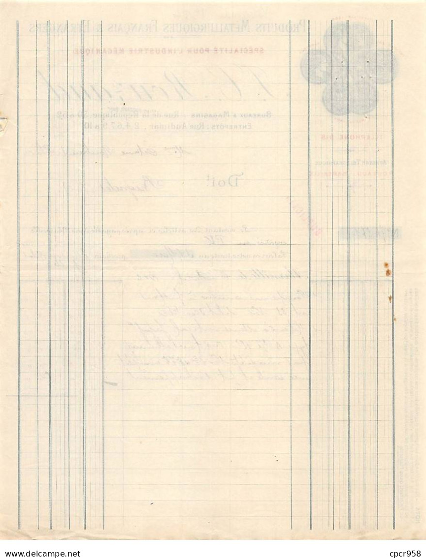 Facture.AM24132.Brignoles.1912.Rouzaud.Produits Métallurgiques.industrie Mécanique - 1900 – 1949