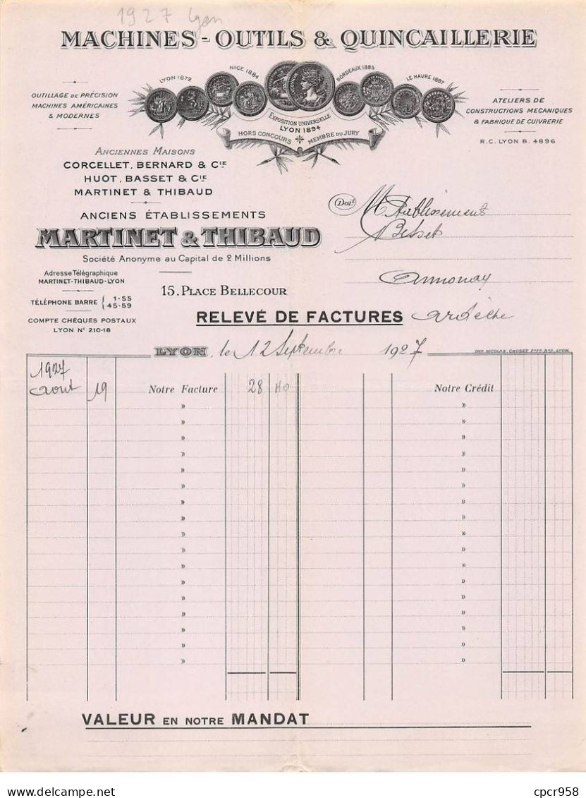 Facture.AM24118.Lyon.1927.Martinet.Thibaud.Machine.Outil.Quincaillerie - 1900 – 1949
