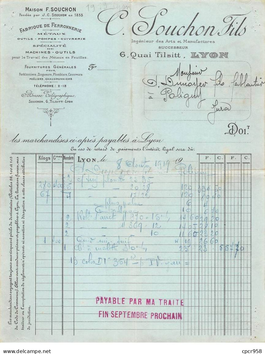 Facture.AM24107.Lyon.1919.Souchon.Ferronnerie.Métaux - 1900 – 1949