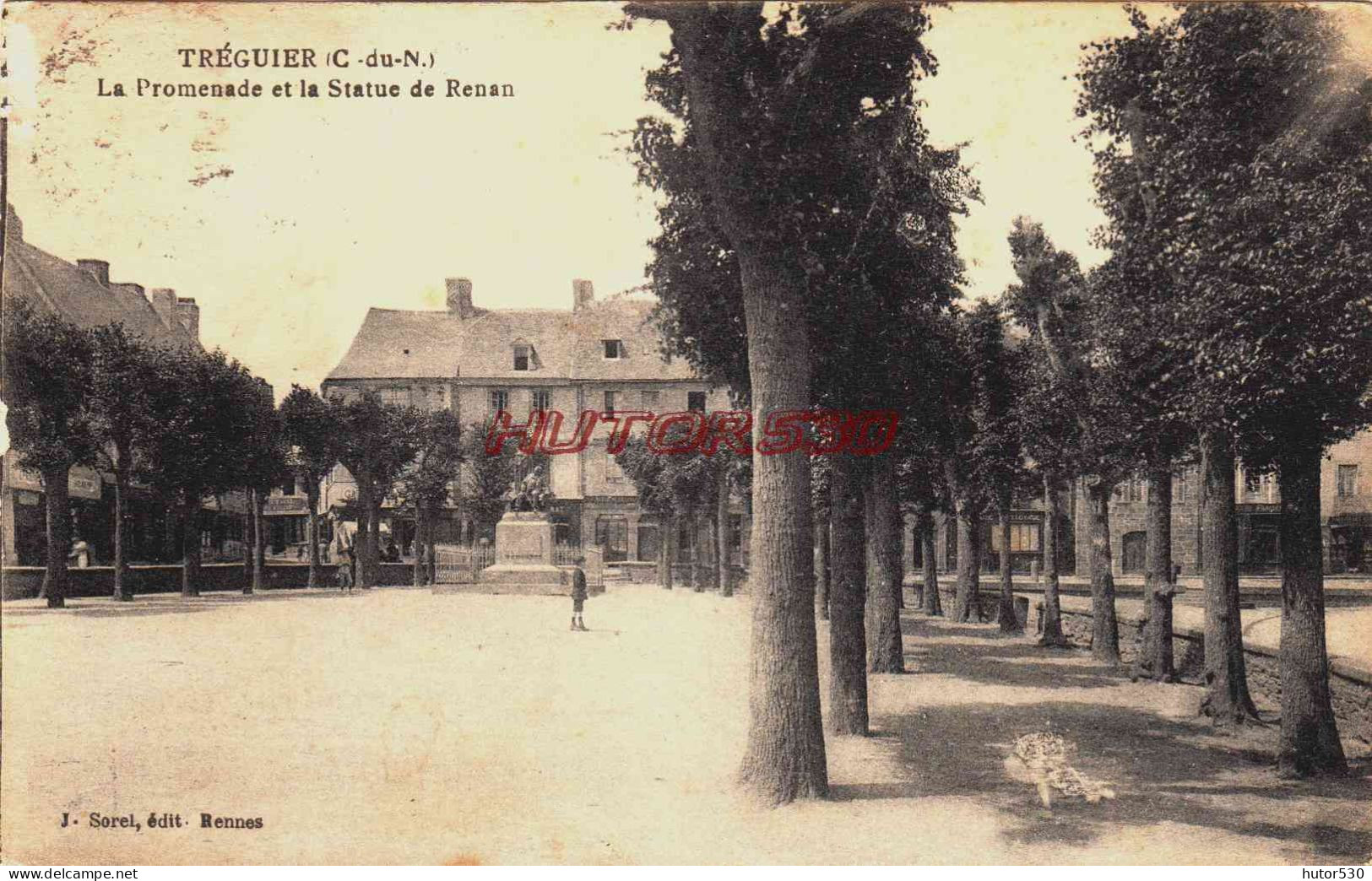 CPA TREGUIER - LA PROMENADE ET LA STATUE DE RONAN - Tréguier