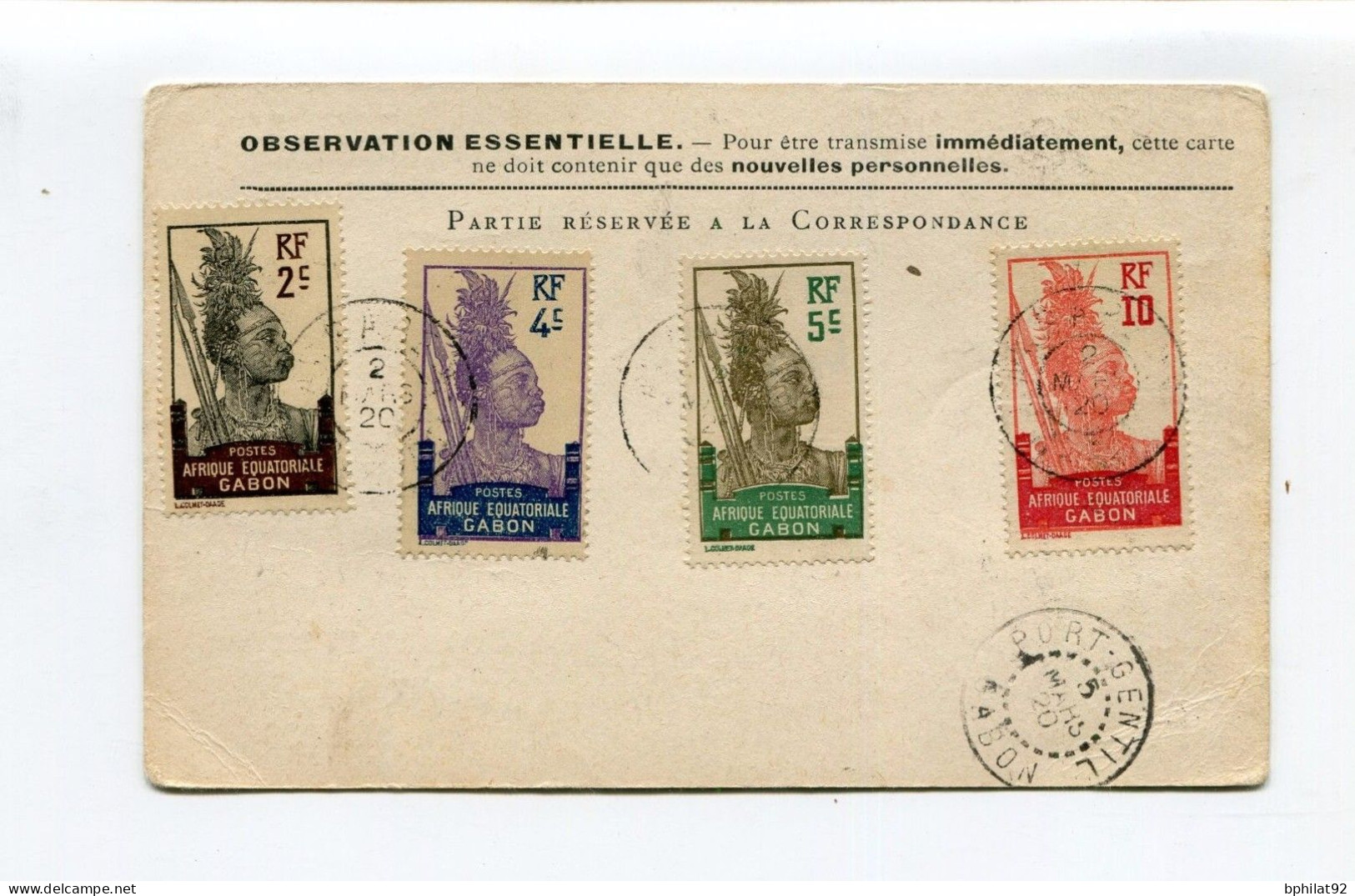 !!! GABON, CARTE FM RECO DE LAMBARENE DU 2/3/1920 POUR DIJON - Covers & Documents