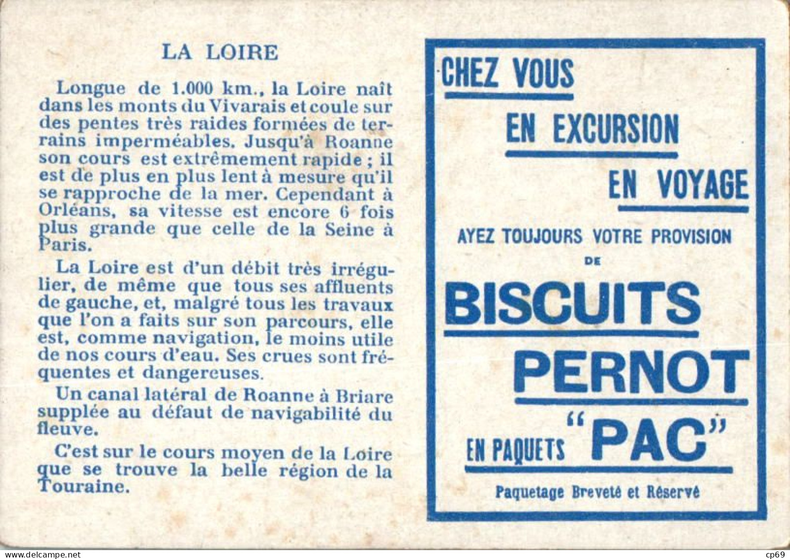 Chromo Biscuits Pernot Fleuve River La Loire ( France ) Texte Au Dos TB.Etat - Pernot