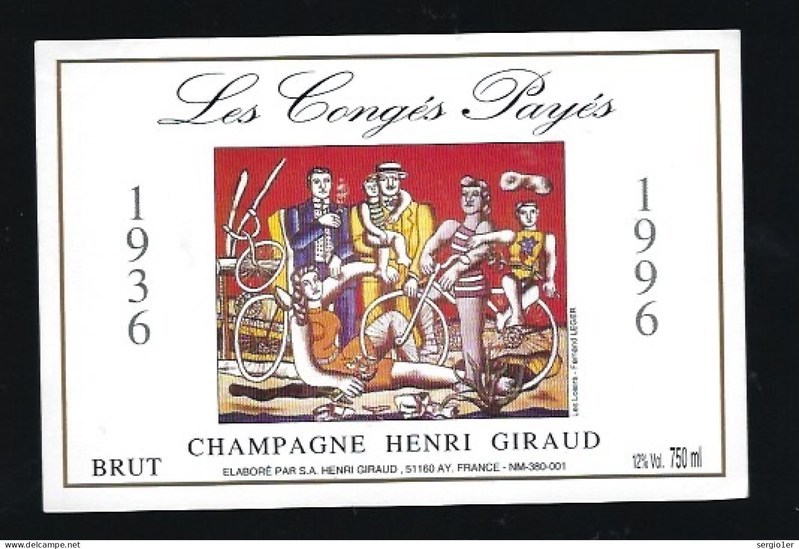 Etiquette Champagne Brut Les Congés Payés 1936-1996 Henri Giraud AŸ Marne 51 Thème Peinture Fernand Leger - Champagne
