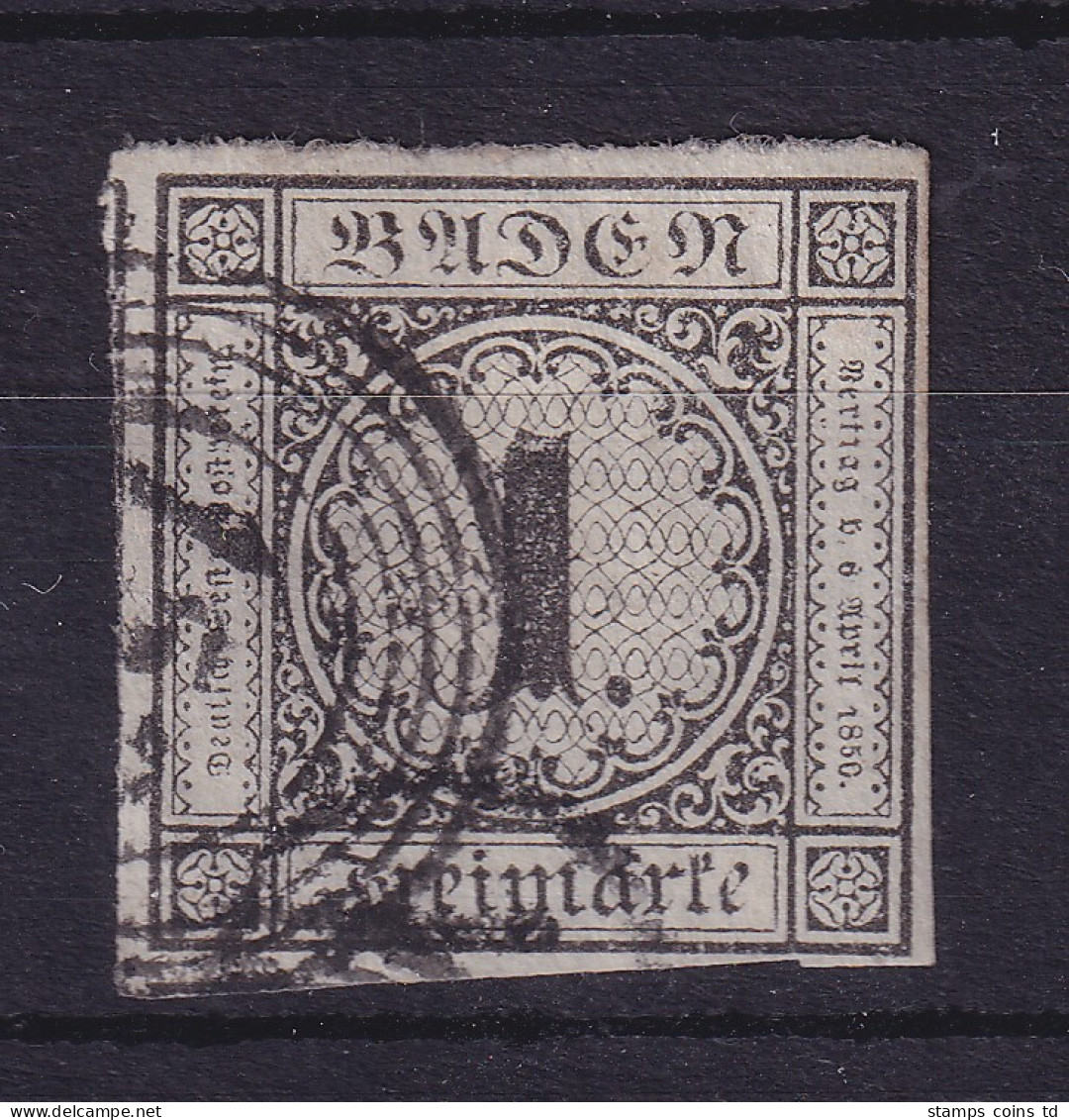 Baden 1 Kreuzer 1853  Mi.-Nr. 5 Vollrandige Marke Gestempelt - Afgestempeld