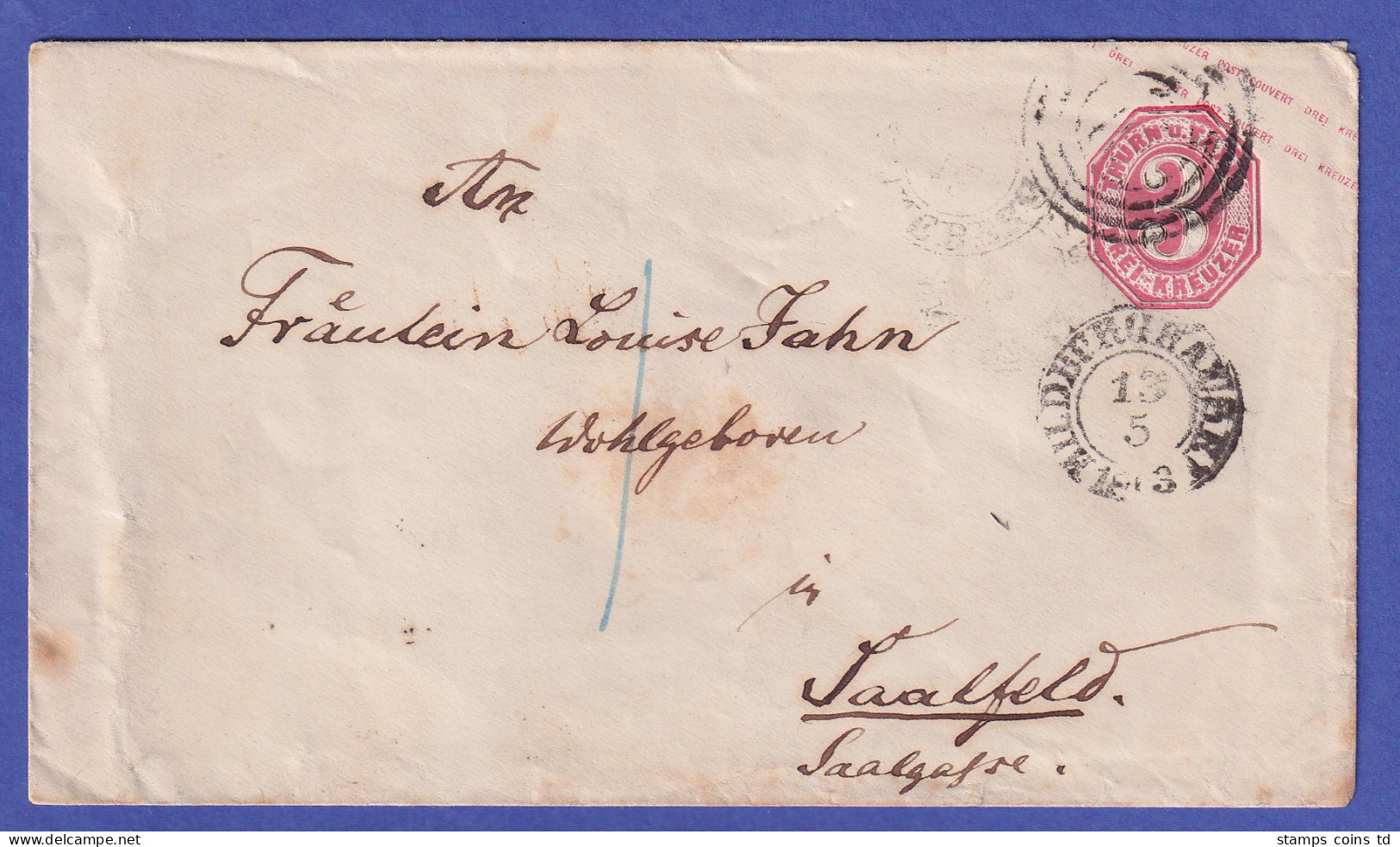 Thurn Und Taxis Ganzsache Umschlag  Mi.-Nr. U14A O HILDBURGHAUSEN Nach Saalfeld - Storia Postale