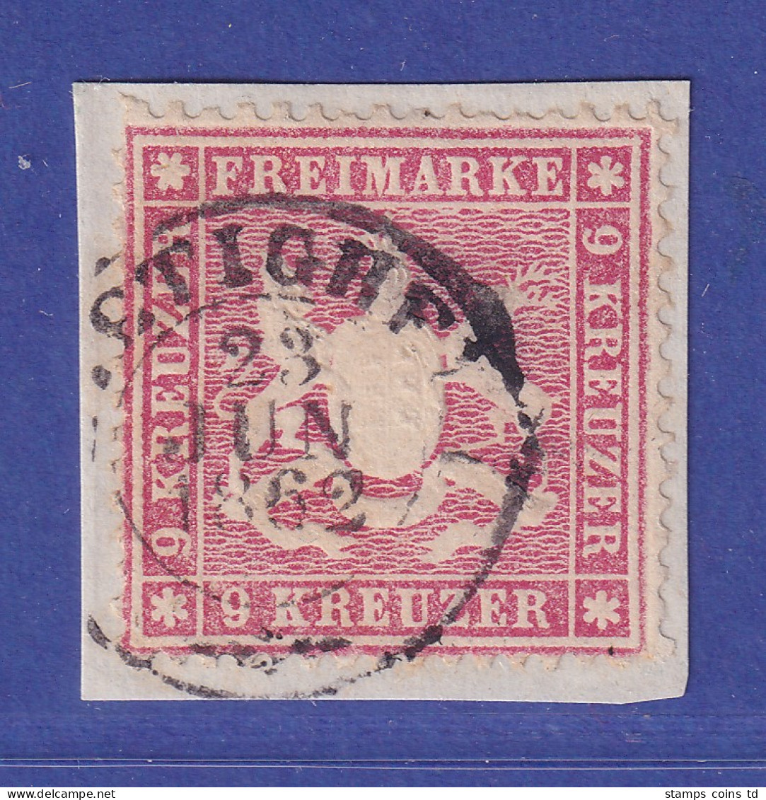 Württemberg 1861 Wappen 9 Kreuzer Mi.-Nr. 19ya O BIETIGHEIM Gpr. PFENNINGER - Gebraucht