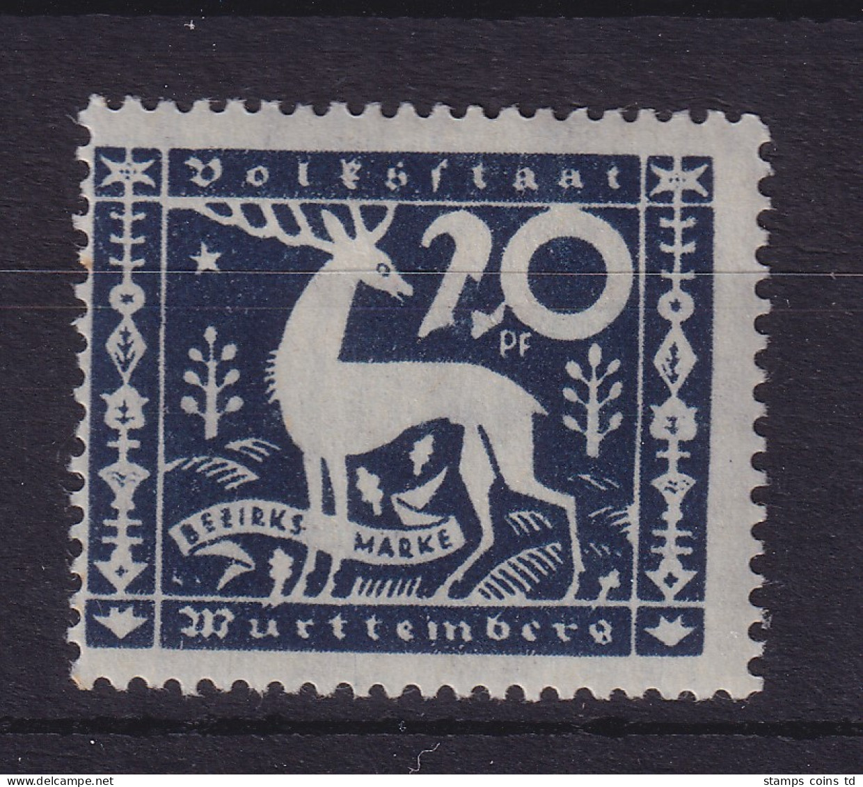 Württemberg 1920 Dienstmarke Hirsch Mi.-Nr. 146 III Ungebraucht * - Mint