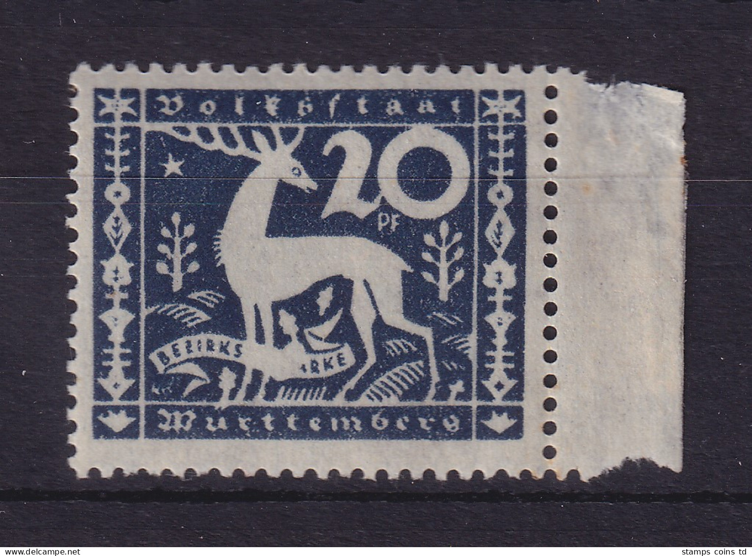 Württemberg 1920 Dienstmarke Hirsch Mi.-Nr. 146 I Postfrisch ** - Mint