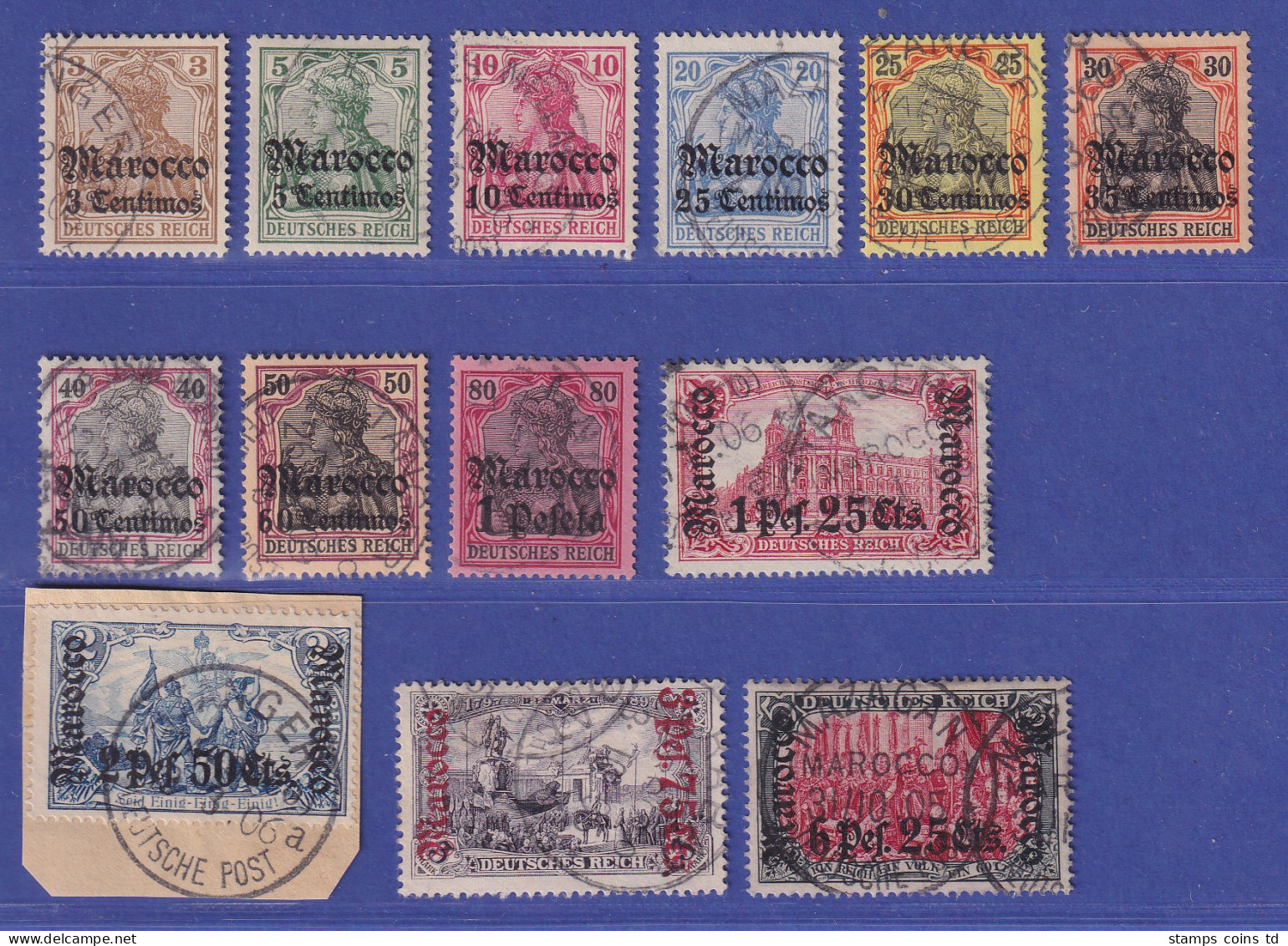 Deutsche Post In Marokko 1905  Mi.-Nr. 21-33 Satz Kpl. Gestempelt - Maroc (bureaux)