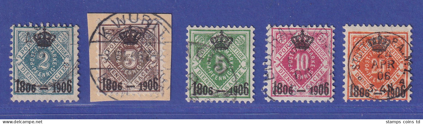 Württemberg 1906 Dienstmarken 100-Jahr-Feier Mi.-Nr. 107-111 O Gpr. INFLA - Used