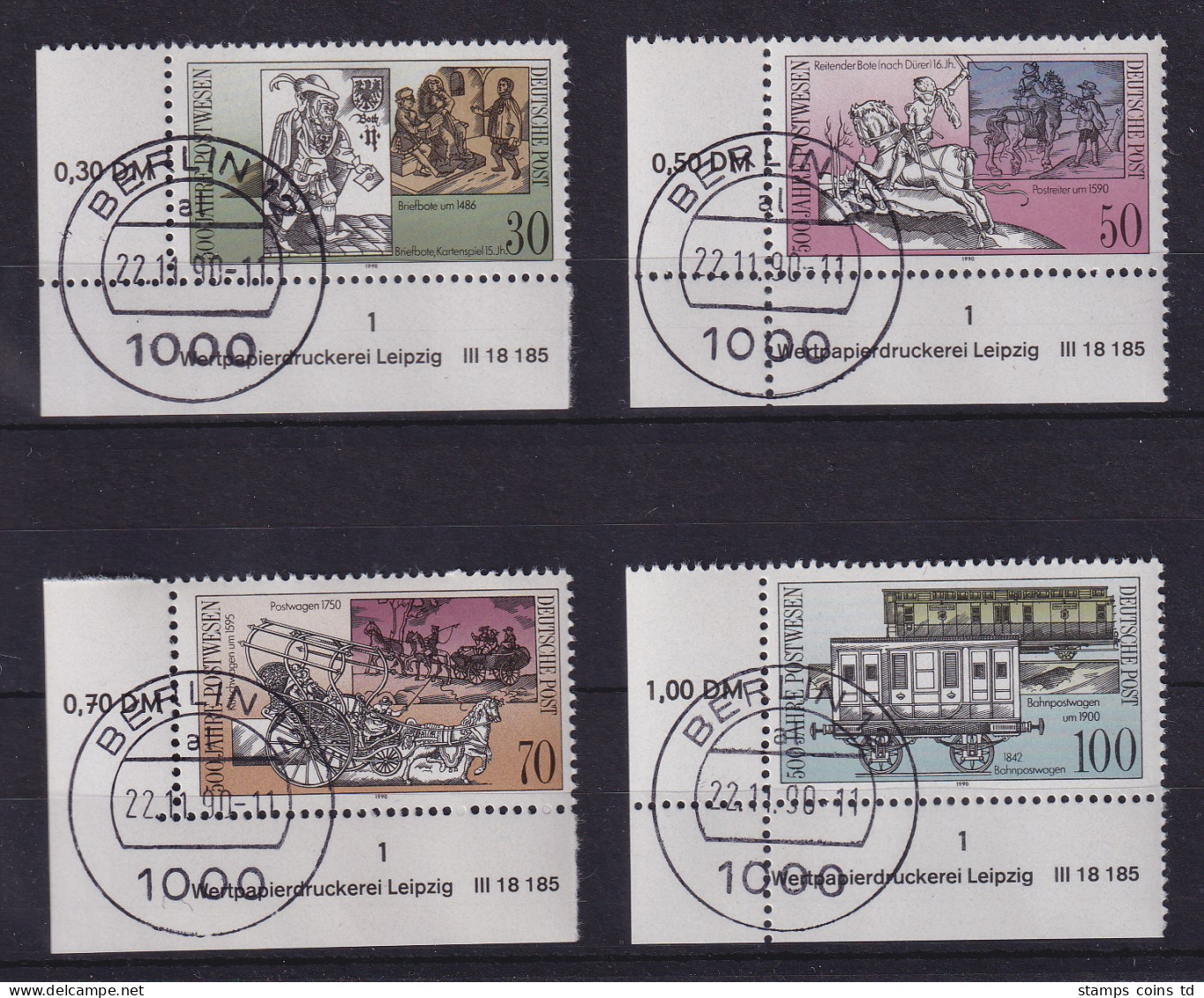 DDR 1990 Postwesen Mi.-Nr.3354-57 Eckrandstücke UL Mit Druckvermerk O BERLIN 12  - Used Stamps