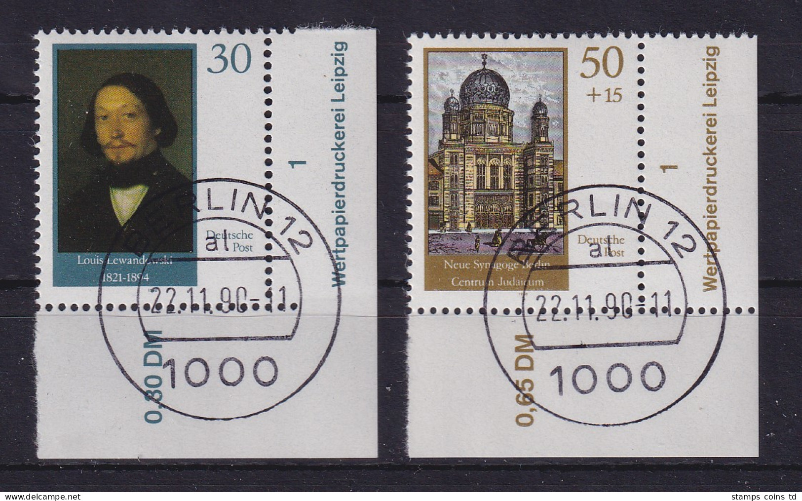DDR 1990 Synagoge Mi.-Nr. 3358-59 Eckrandstücke UR Mit Druckvermerk O BERLIN 12  - Usados
