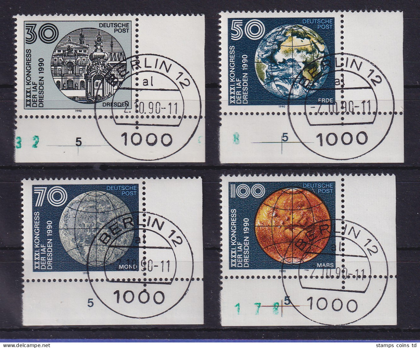 DDR 1990 IAF-Kongress Mi.-Nr. 3360-3363 Eckrandstk. UR O BERLIN 12 (Berlin/West) - Used Stamps