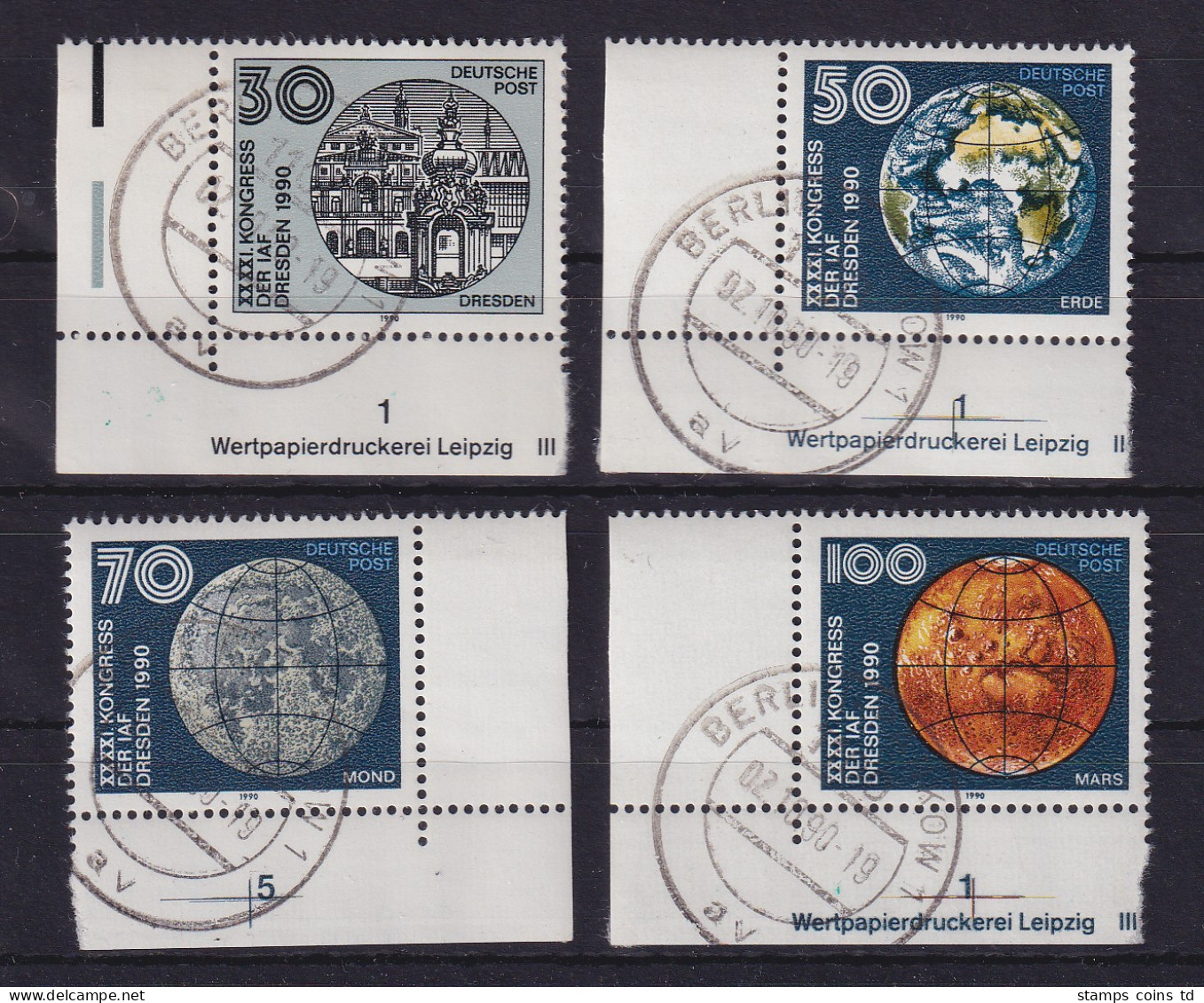 DDR 1990 IAF-Kongress Mi.-Nr. 3360-63 Eckrandstücke UL Mit Druckvermerk O BERLIN - Used Stamps