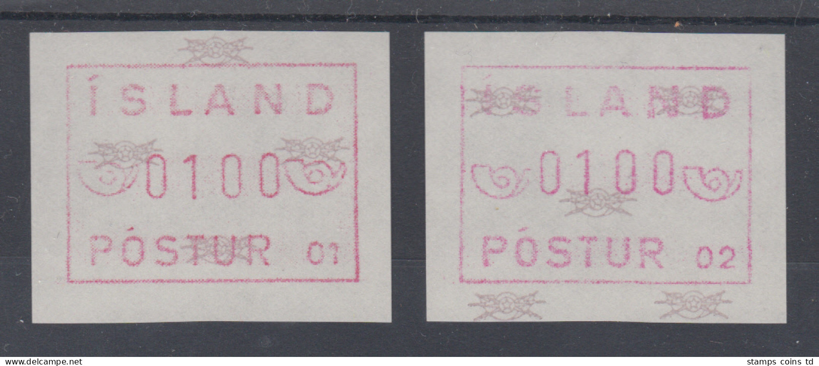 Island Frama-ATM  1.Ausgabe 1983, Aut.-Nr. 01 Und 02, Je Eine ATM ** - Franking Labels