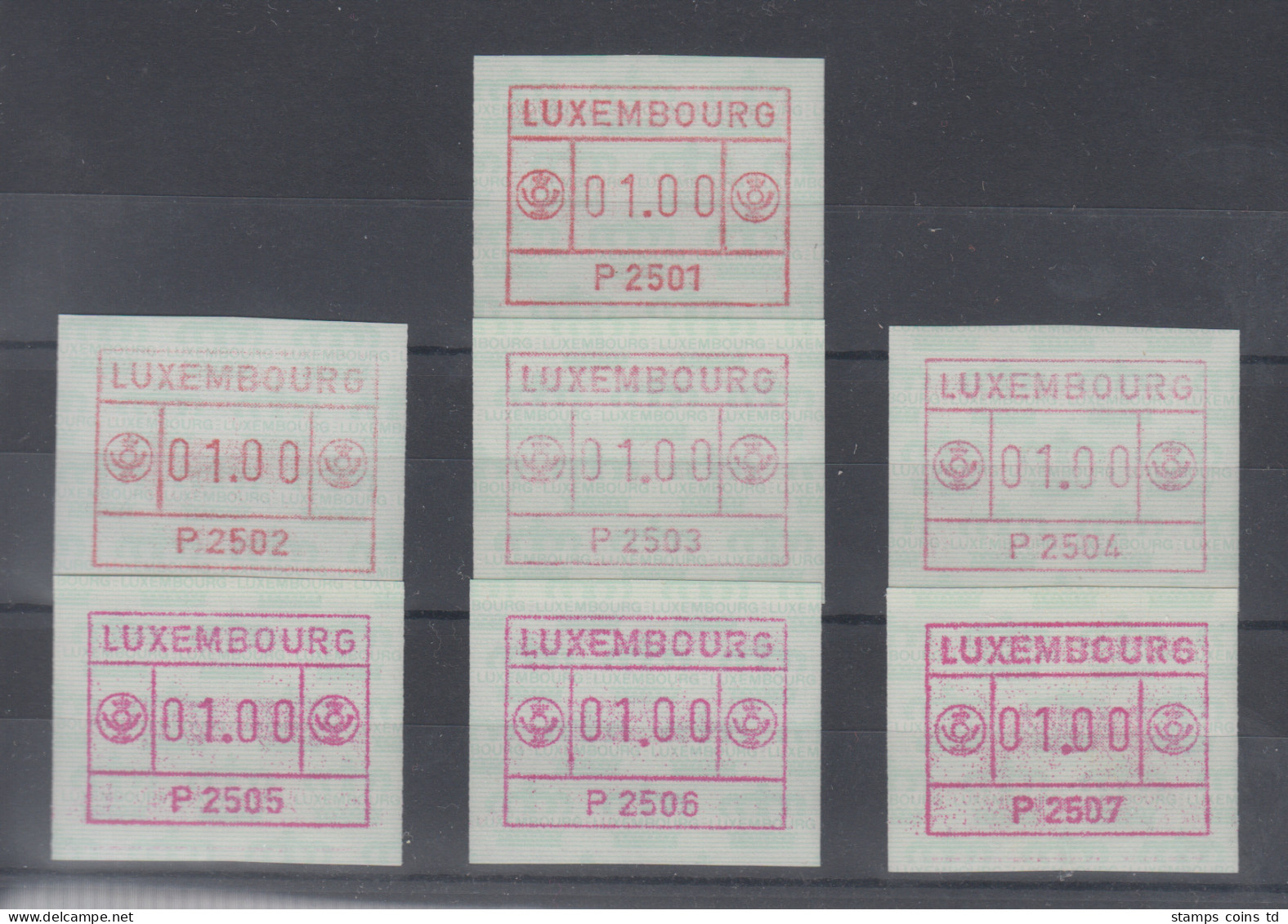 Luxemburg FRAMA-ATM 1.Ausgabe Alle Aut.-Nr. P2501-P2507 , Mi.-Nr. 1.1 - 1.7 Kpl. - Postage Labels