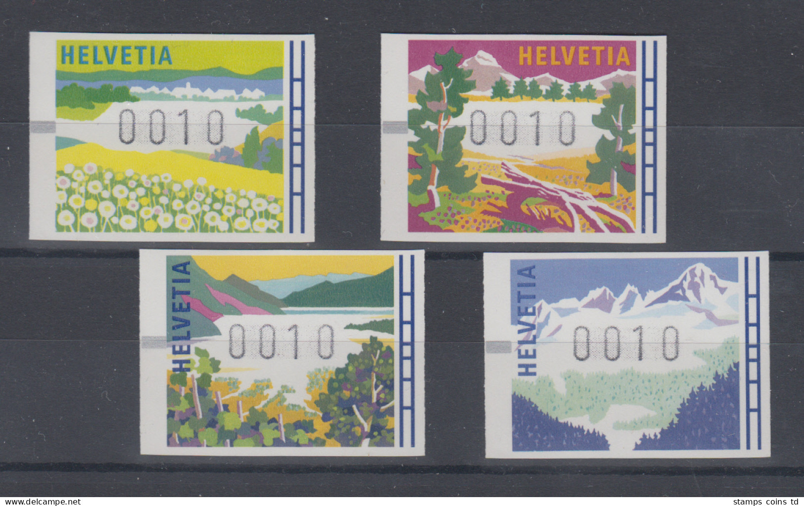 Schweiz 1996, FRAMA-ATM Landschaften In Den Jahreszeiten, Mi-Nr. 7-10 ** - Sellos De Distribuidores