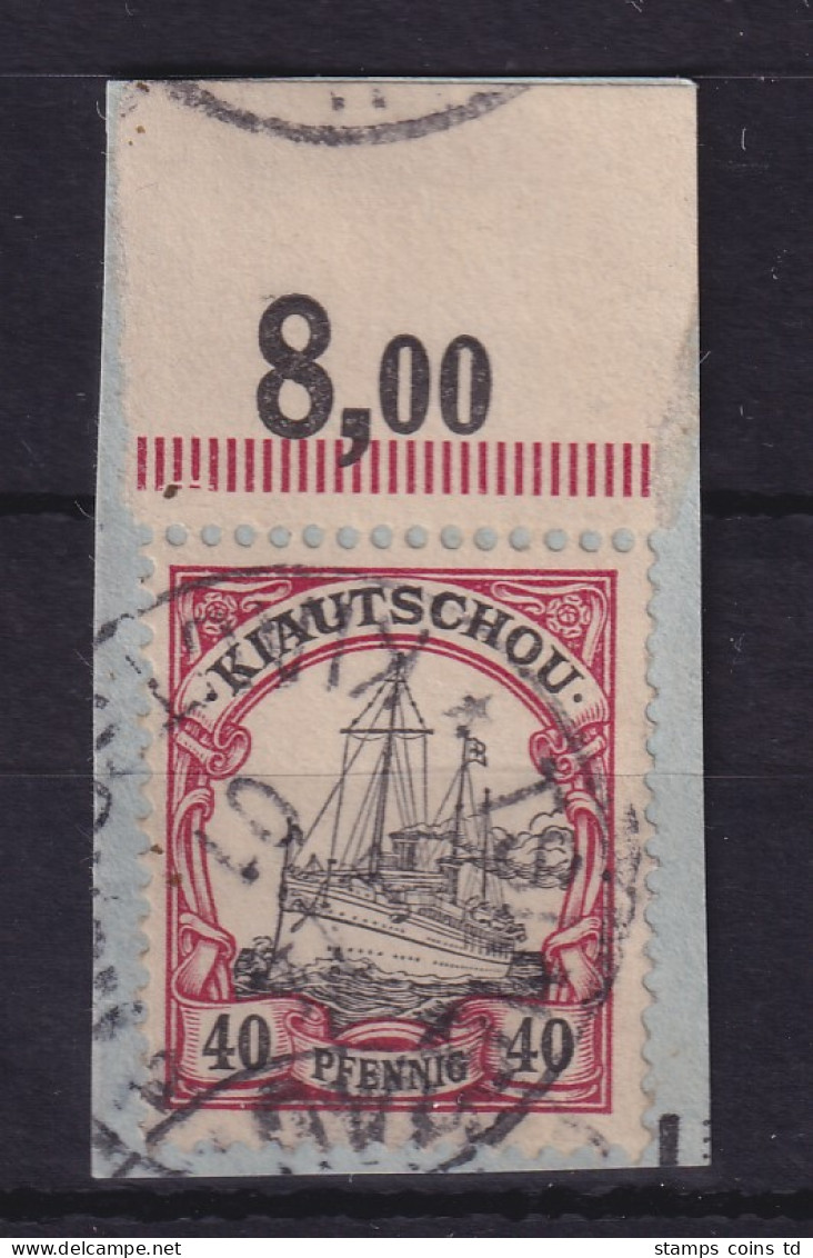 Dt. Kolonien Kiautschou 1901  40 Pf  Mi.-Nr. 11 Oberrandstück O Auf Briefstück - Kiautchou