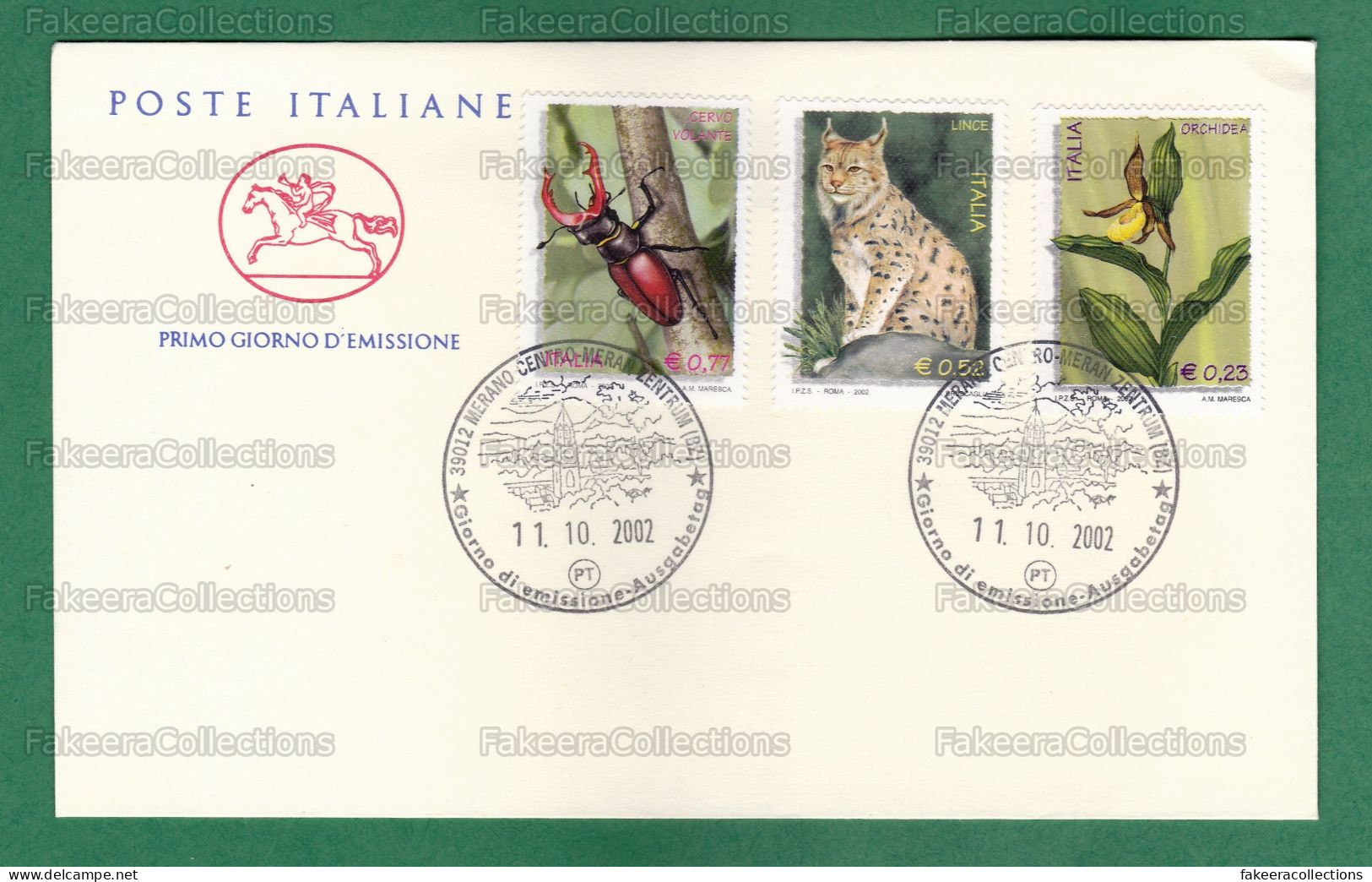 ITALY 2002 ITALIA - FLORA & FAUNA 3v FDC - Orchid, Lynx, Stag Beetle, Pictorial CXL - As Scan - Felinos