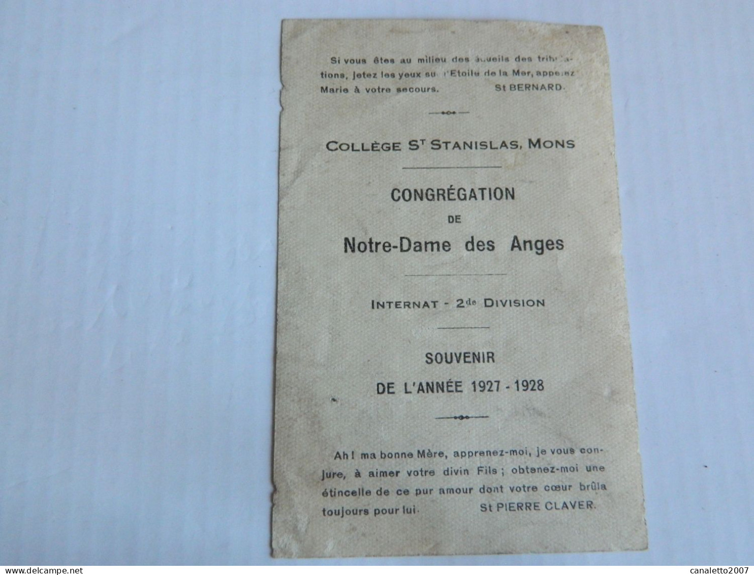 MONS: COLLEGE ST STANISLAS CONGREGATION DE N-D DES ANGES INTERNAT 2 ME DIVISION SOUVENIR DE L'ANNEE 1927/1928 - Santini