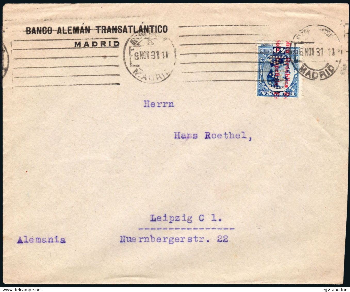 Madrid - Perforado - Edi O 600 - "B.A.T." - Sobre A Alemania - Lettres & Documents