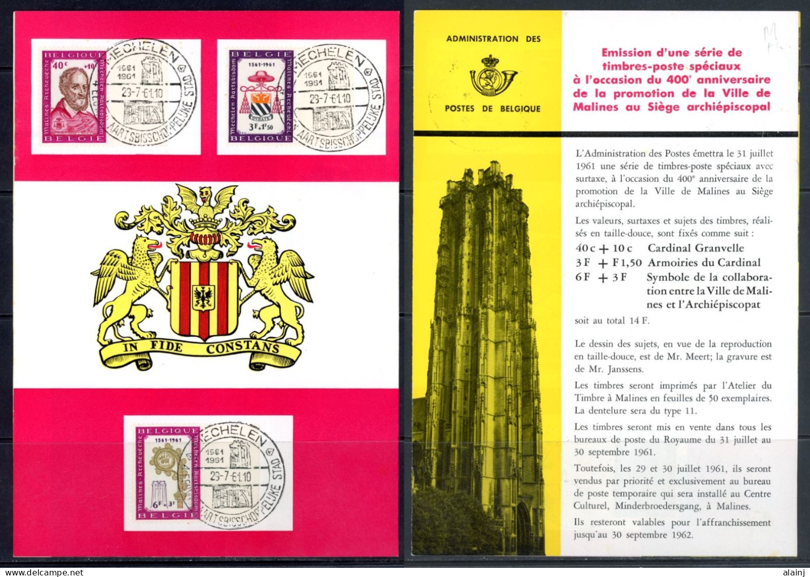 BE   1188 - 1190   ---  Obl. 1er Jour  --  Malines, Siège épiscopal - Postkantoorfolders