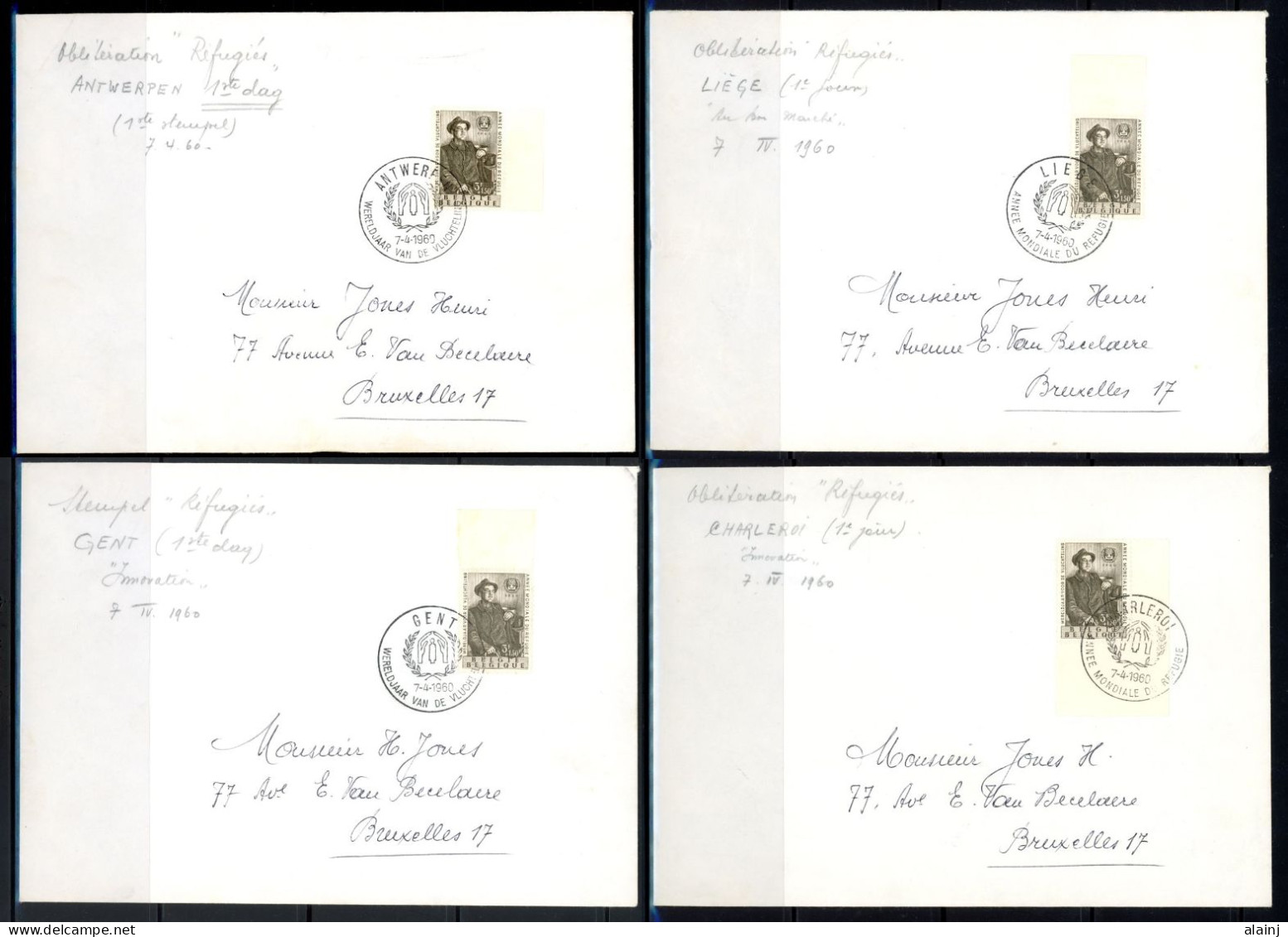 BE   1126   ---  Peu Courant  --  Obl. 1er Jour  --  Enveloppes A5  --  Cachet "Réfugiés" Antwerpen Gent Liège Charleroi - Cartas & Documentos