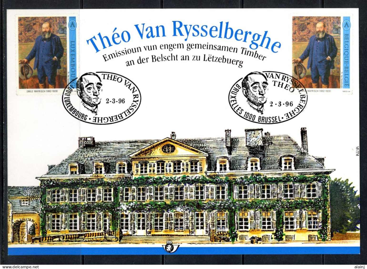 BE   2627 HK   ---  E. Mairisch Par T. Van Rysselberghe  --  Commun Avec Le Grand Duché De Luxembourg - Souvenir Cards - Joint Issues [HK]