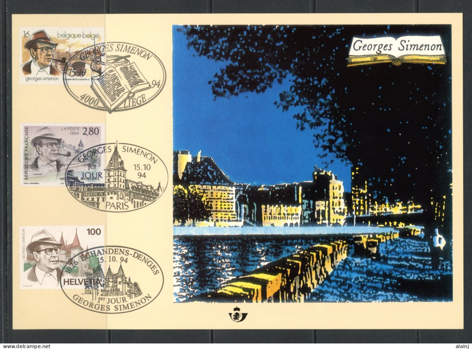 BE   2579 HK   ---  Simenon : Belgique Commun Avec  France Et Suisse - Cartes Souvenir – Emissions Communes [HK]