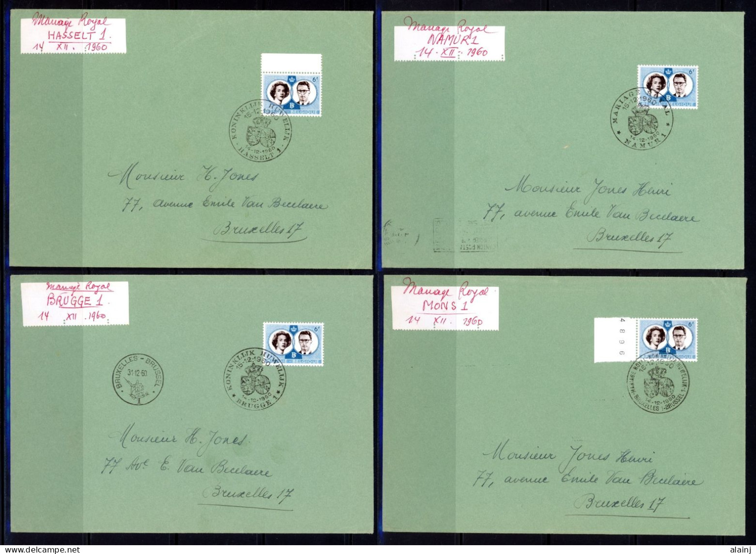 BE   1169 - 1171 + 10 X 1171   ---  Obl. 1er Jour  --  Enveloppes A5  --   Mariage Royal + Toutes Les Provinces - Cartas & Documentos