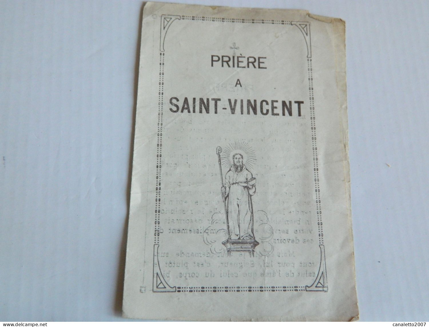 SAINT VINCENT -SOIGNIES??? PETIT FEUILLET DE LA  PRIERE A SAINT VINCENT - Devotion Images