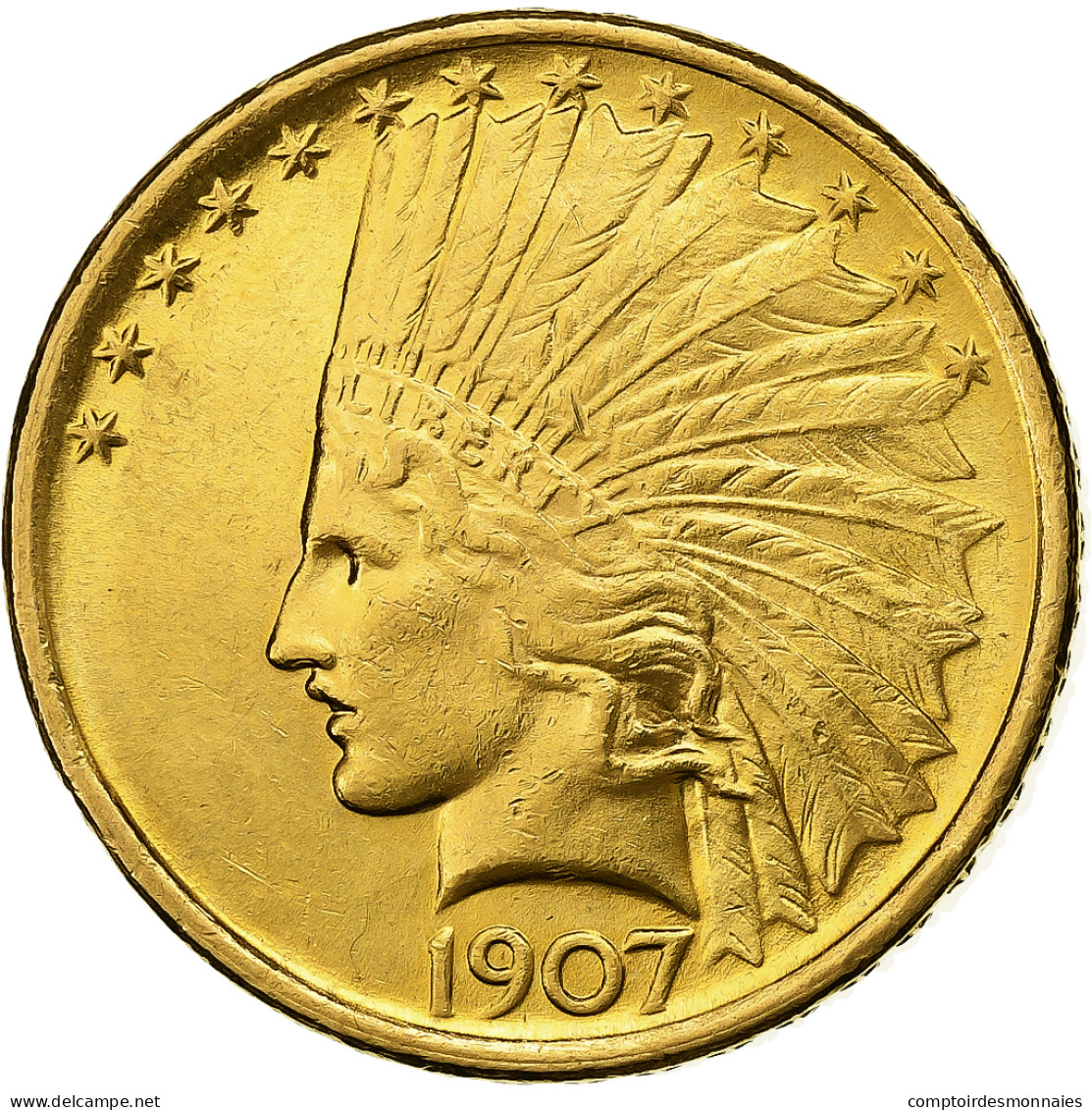 États-Unis, $10, Eagle, Indian Head, 1907, U.S. Mint, Or, SUP, KM:125 - 10$ - Eagles - 1907-1933: Indian Head
