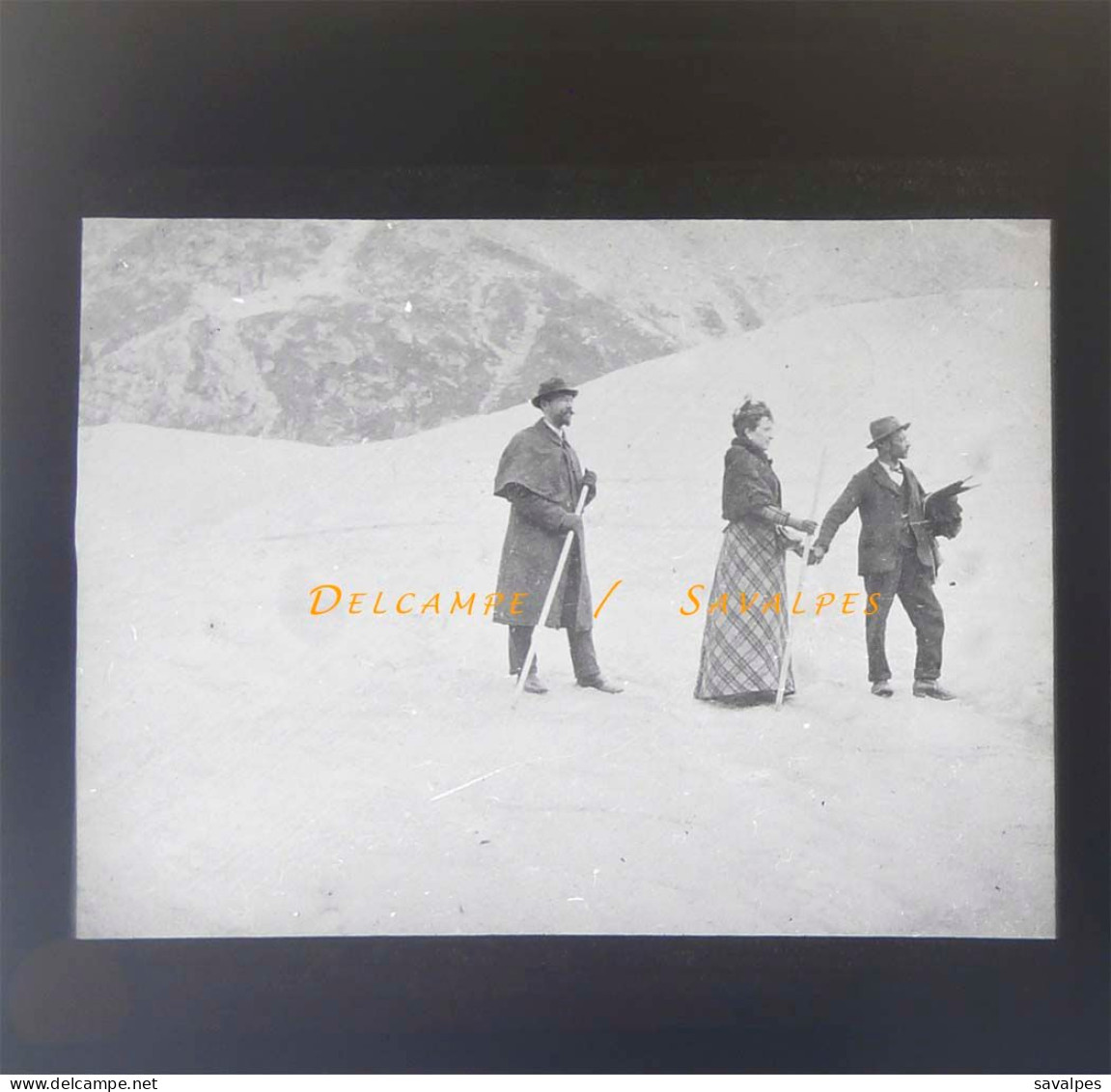 Chamonix Vers 1910 * Un Couple Et Leur Guide Sur La Mer De Glace * Plaque Verre - Glasplaten