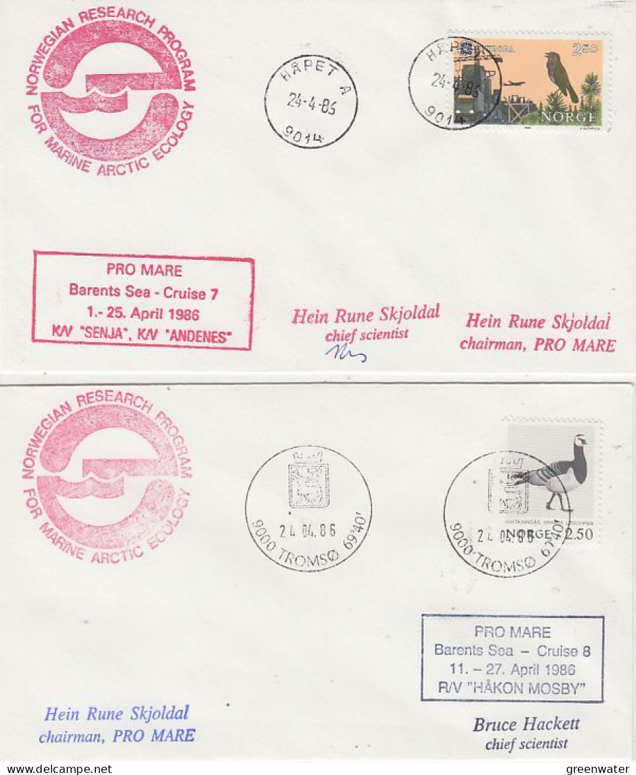 Norway Pro Mare Barents Sea Cruise 7 & 8 2 Covers 1986(GS191) - Barcos Polares Y Rompehielos