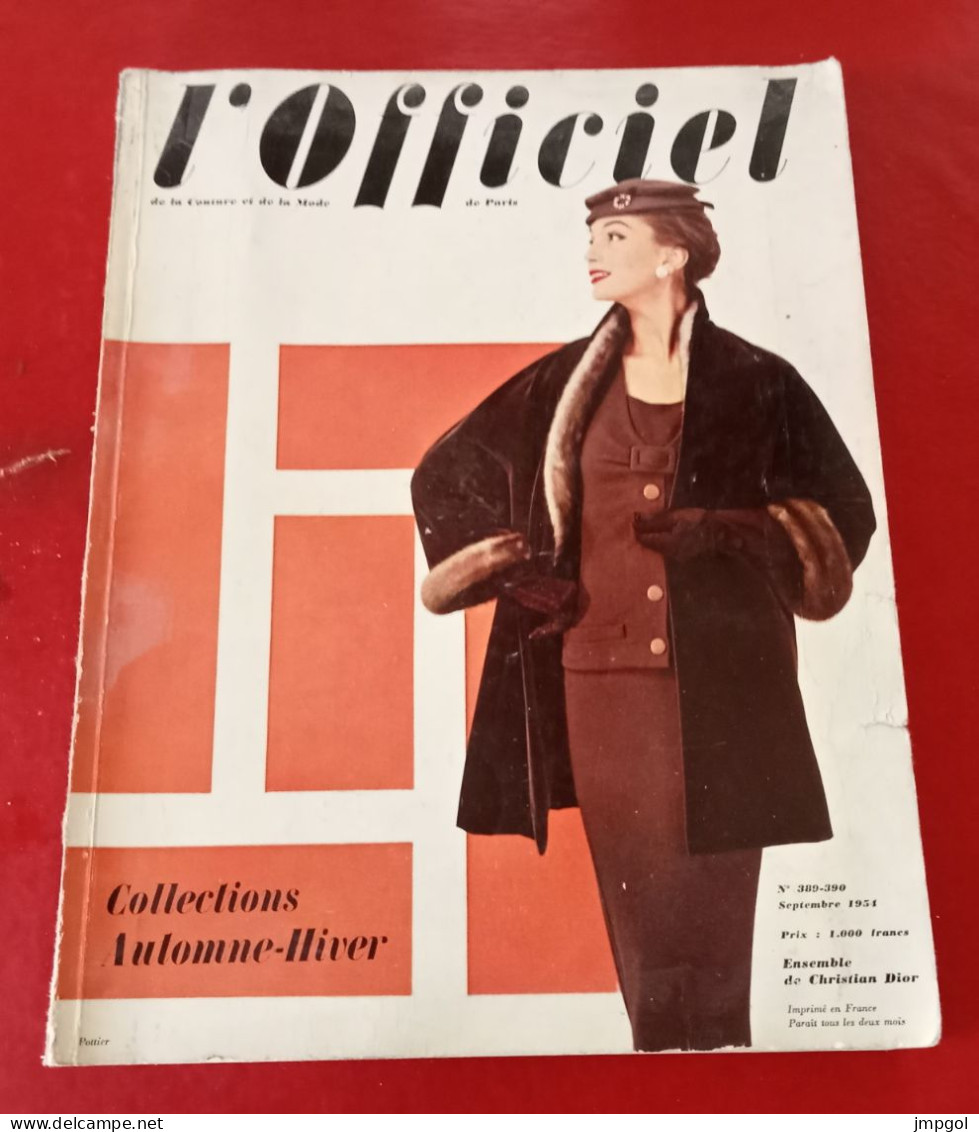 Officiel De La Mode Et De La Couture Paris Septembre 1954 Collections Automne Hiver Dior Lanvin Patou Fath Balenciaga - Lifestyle & Mode