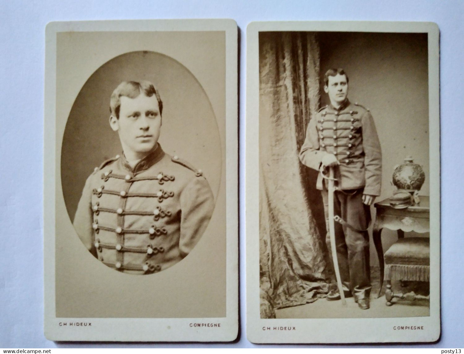 CDV Portraits Chasseur à Cheval - Sabre Dolman 2 Sur Col - Photos Hideux, Compiègne - Circa 1880 TBE - Guerre, Militaire