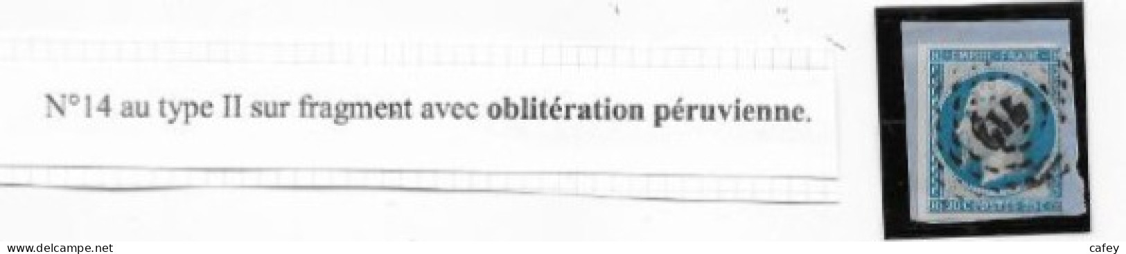 FRANCE / PEROU Timbre Détaché EMPIRE N° 14filet Touché à Droite  Oblitération PERUVIENNE Rare - 1853-1860 Napoleon III