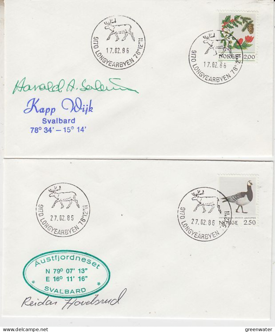 Norway Svalbard / Spitsbergen 2 Covers Signatures Ca Longyearbyen 1986 (GS192) - Scientific Stations & Arctic Drifting Stations