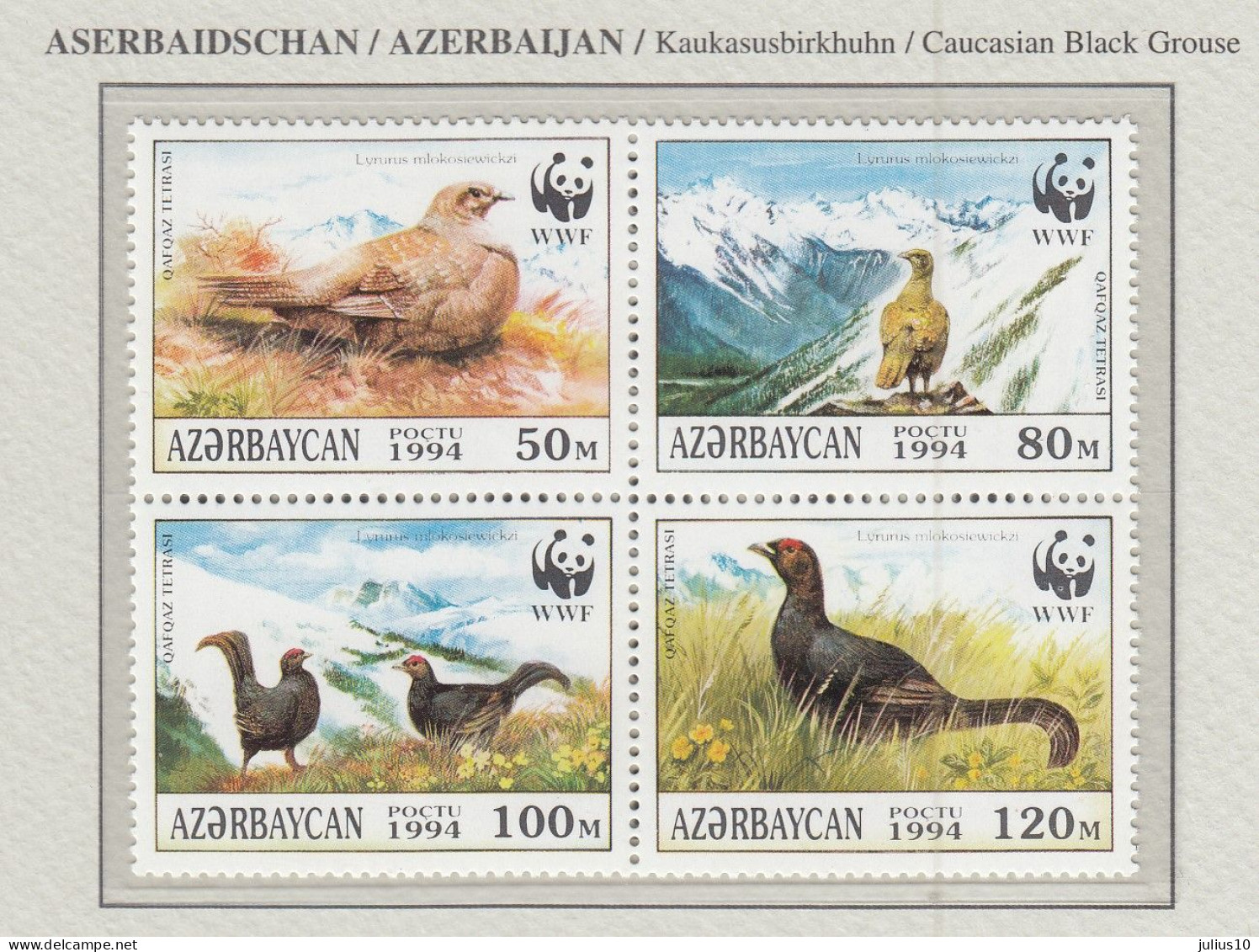 AZERBAIJAN 1994 WWF Birds Black Grouse Mi 161-164 MNH(**) Fauna 522 - Otros & Sin Clasificación