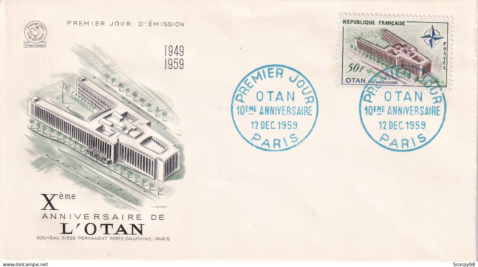 FDC 12/12/1959: Xème Anniversaire De L'OTAN 1949-1959 - Nouveau Siège Permanent Porte Dauphine - Y&T N° 1228 - 1950-1959