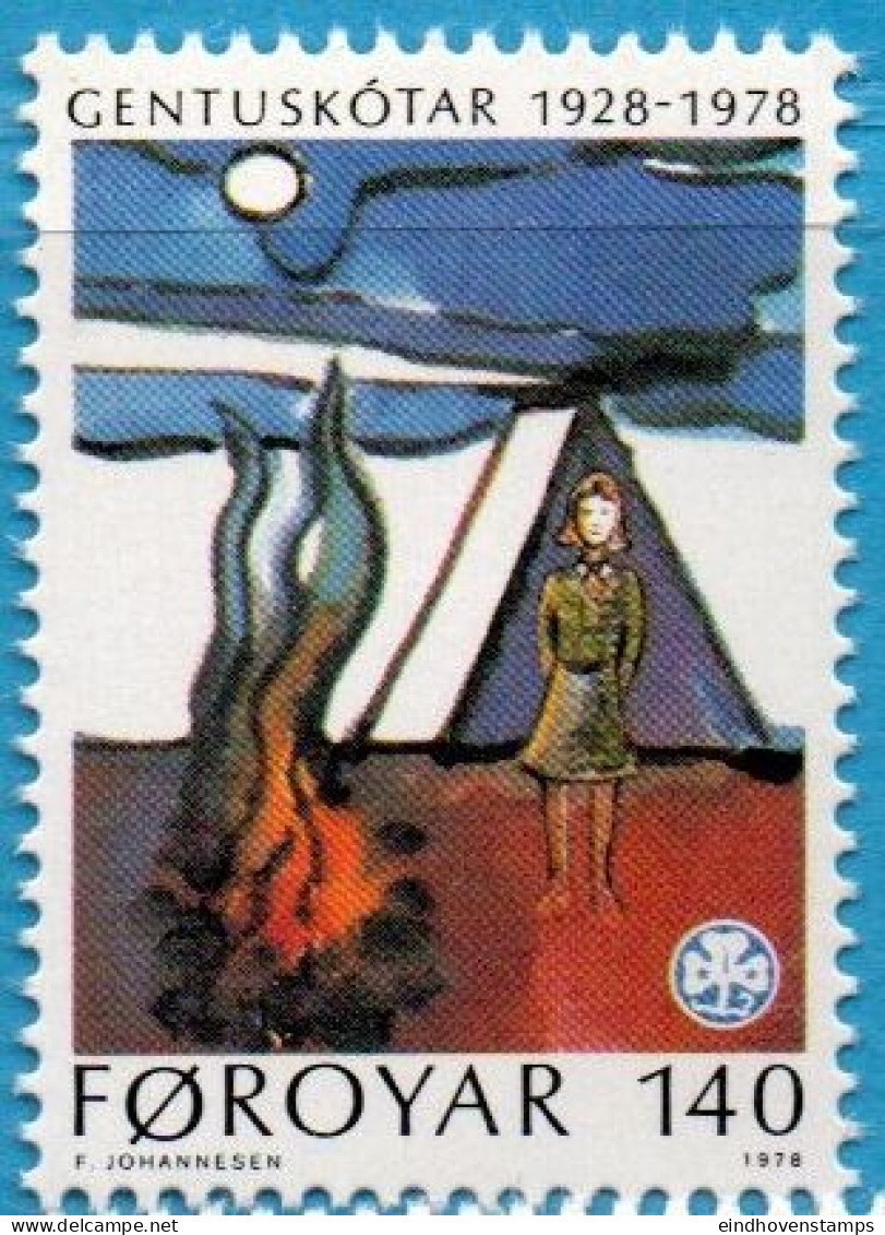 Faroyar 1978 Girl Scouting Faeroer 50 Year 1 Value MNH 78-4 Shelter, Camp Fire Scout - Unused Stamps