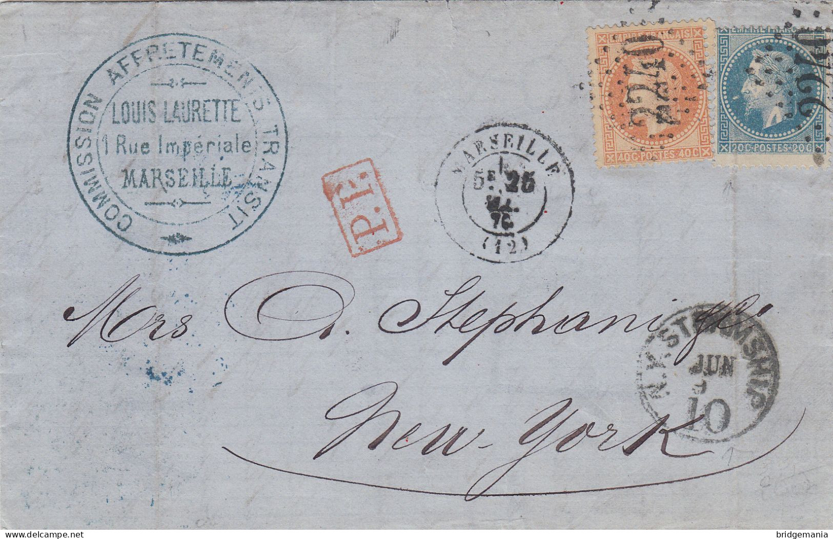 MTM154 - 1870 TRANSATLANTIC LETTER FRANCE TO USA Steamer WESTPHALIA HAPAG - DIRECT MAIL - Postal History