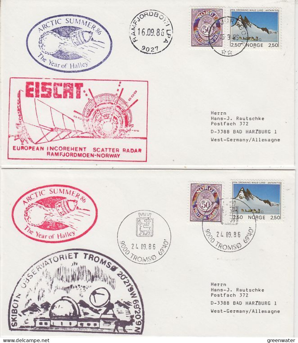 Norway Skiborn / Eiscat The Year Of Halley 2 Covers Ca 1986 (GS193) - Stations Scientifiques & Stations Dérivantes Arctiques