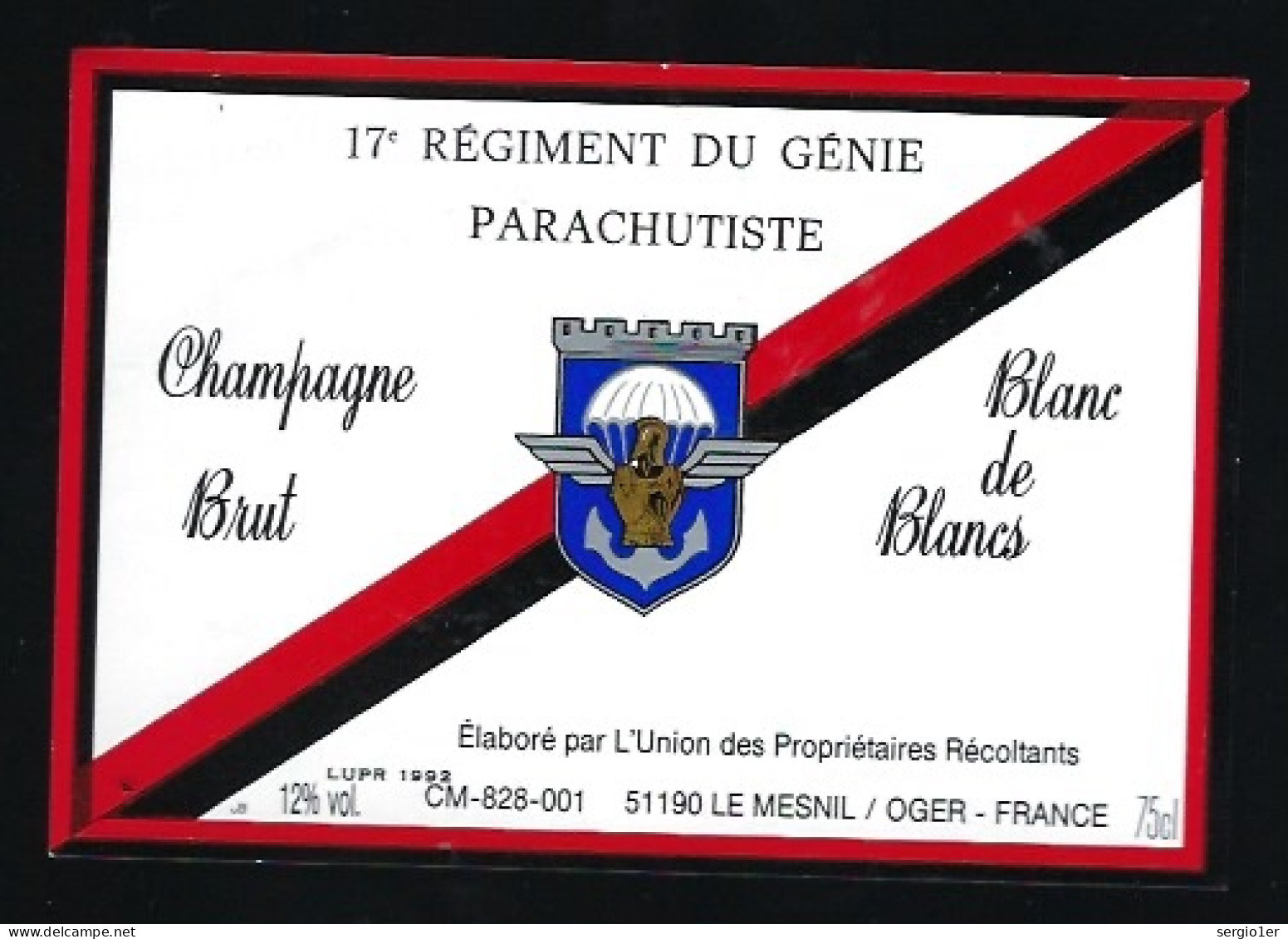 Etiquette Champagne Brut Blanc De Blancs  17° Régiment Du Génie Parachutiste  Le Mesnil/Oger  Marne 51 - Champagner
