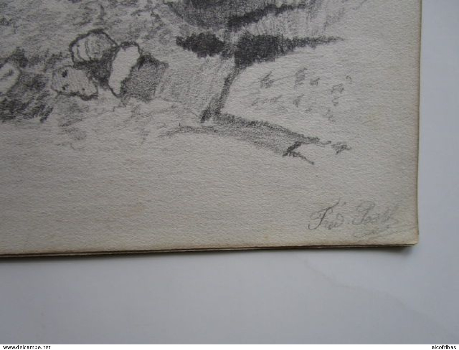 Dessin Ancien (1867) Au Crayon Paysage Maisons Anciennes (provencales ?)  Pont Riviere Signée Fred Posth - Dibujos
