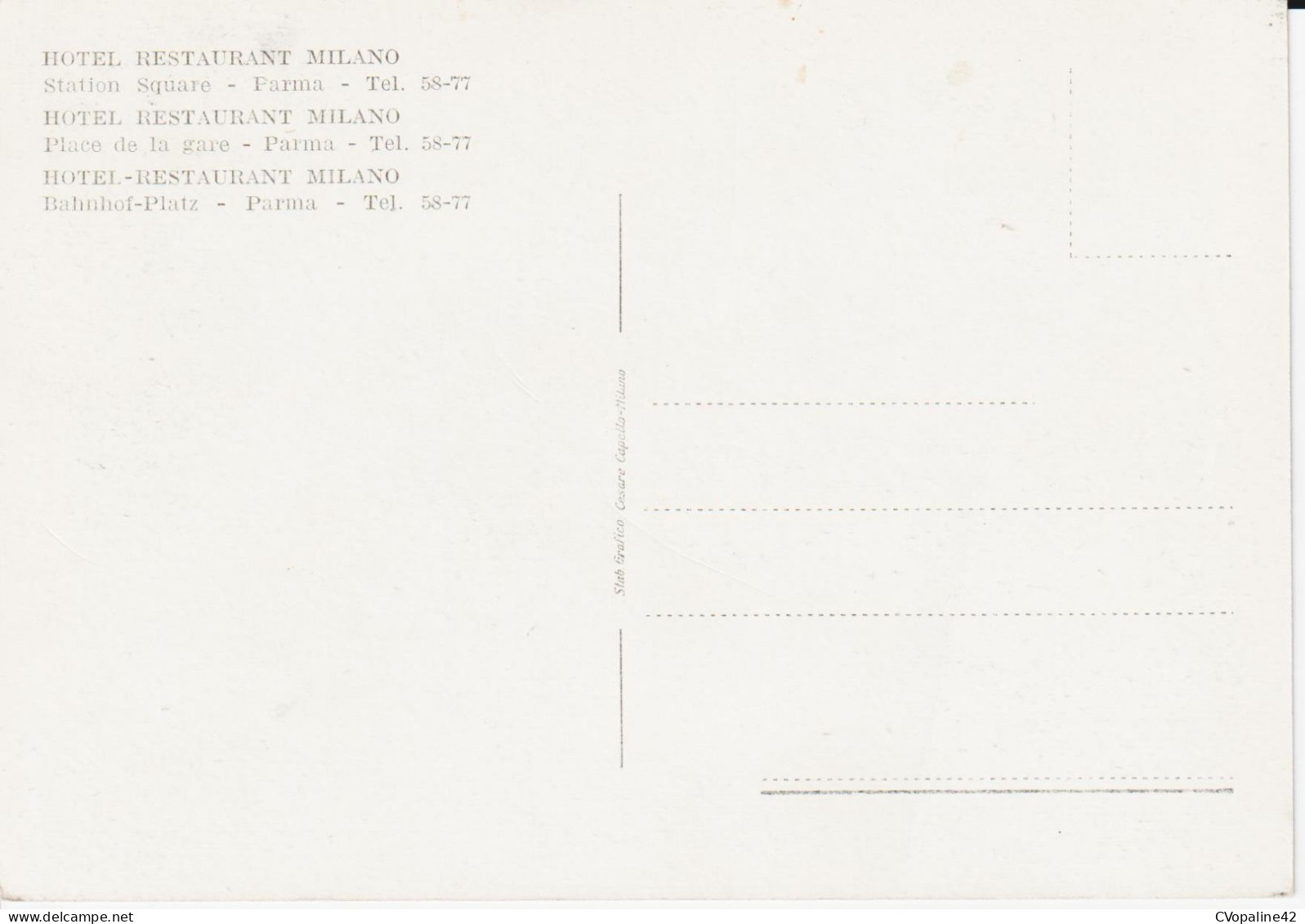 PARMA (Emilia-Romagna) ALBERGO RISTORANTE MILANO , Piazzale Stazione - Parma