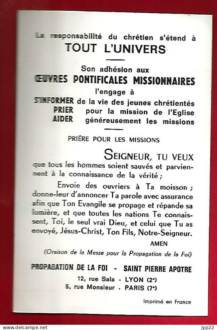 Image Pieuse Ed Propagation De La Foi Photo Villard Offertoire - Oeuvres Pontificales Missionnaires - Devotion Images