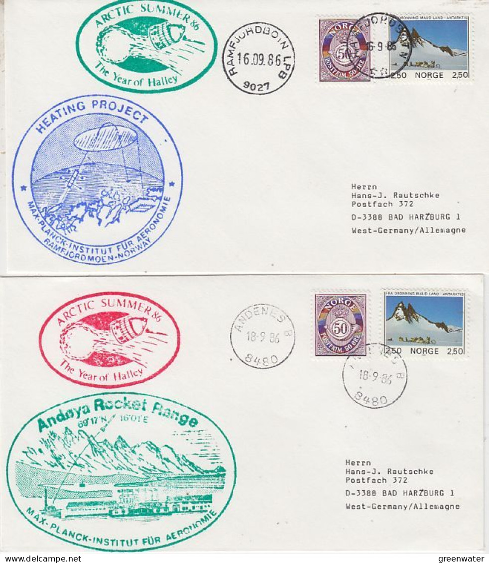 Norway Heating Project / Andoya Rocket Range The Year Of Halley 2 Covers Ca 1986 (GS194) - Stations Scientifiques & Stations Dérivantes Arctiques