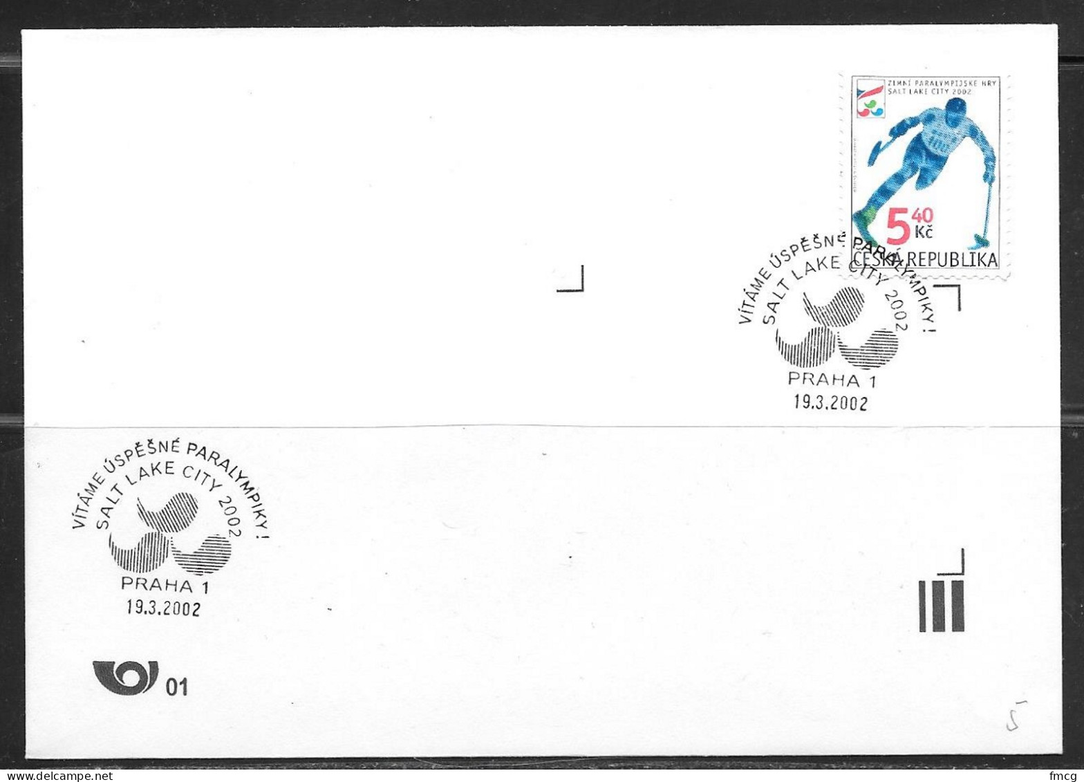 Czech Republic Salt Lake City 2002 Olympics Stamp And Cachet  - Brieven En Documenten
