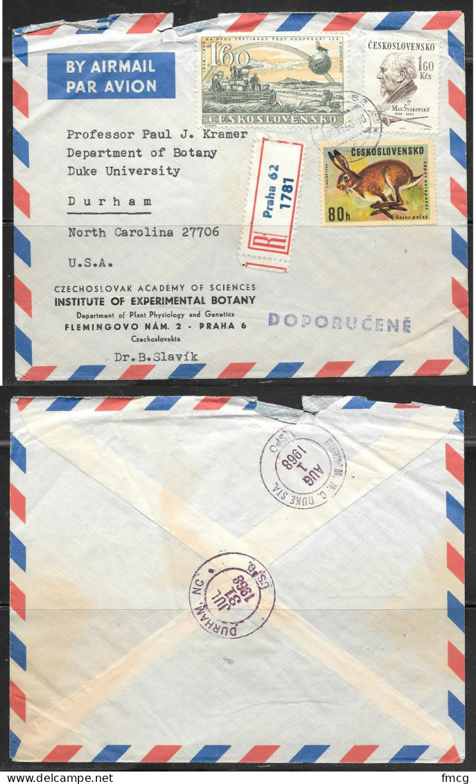 1966 Czechoslovakia Registered Praha (7.VII.66) To USA With Backstamps - Brieven En Documenten